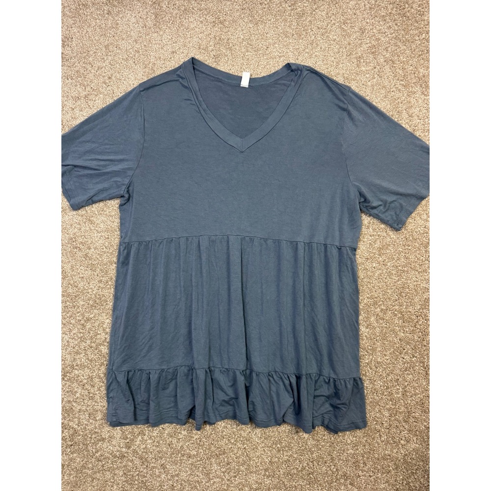 Your Style Dusty Blue V-Neck Babydoll Ruffle Hem Tunic Top 2XL